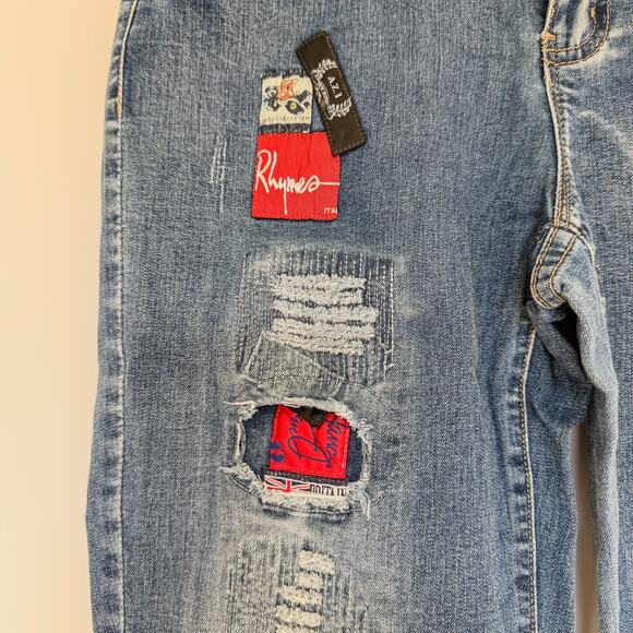 A.Z.I New York, Distressed Layered Patchwork Relaxed Boyfriend Jeans, Women's 4 - Picture 9 of 15